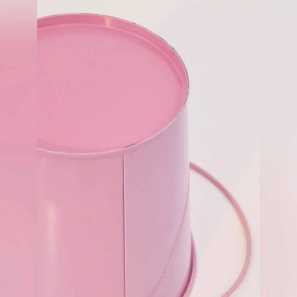 4.5” Metal Pink Tin Bucket for Office Desk, Plant Pot, Organizer, Easter Basket